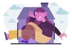 illustration of Person staying isolated at home due to severe agoraphobia and fear of public spaces