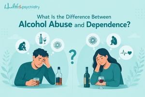 Illustration showing alcohol use spectrum from social drinking to alcohol abuse and dependence with human figures and emotion