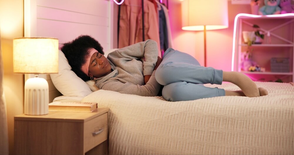 Woman with abdominal discomfort related to rumination disorder or regurgitation syndrome