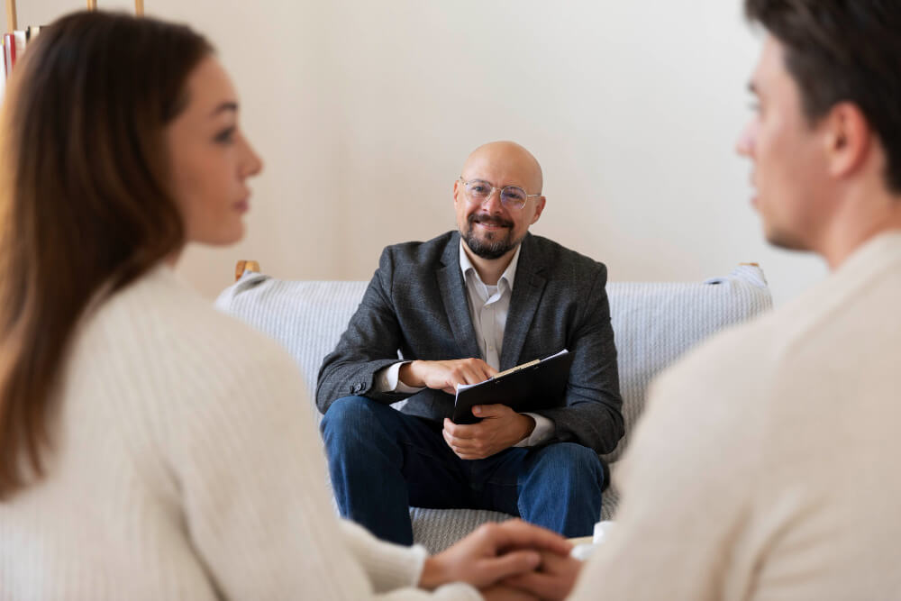 Psychologist conducting therapy session with client