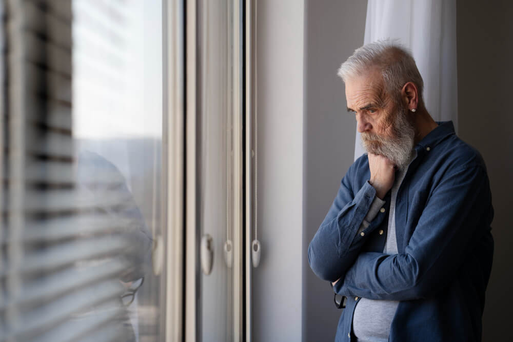 Elderly individual with declining health showing long-term effects of untreated depression
