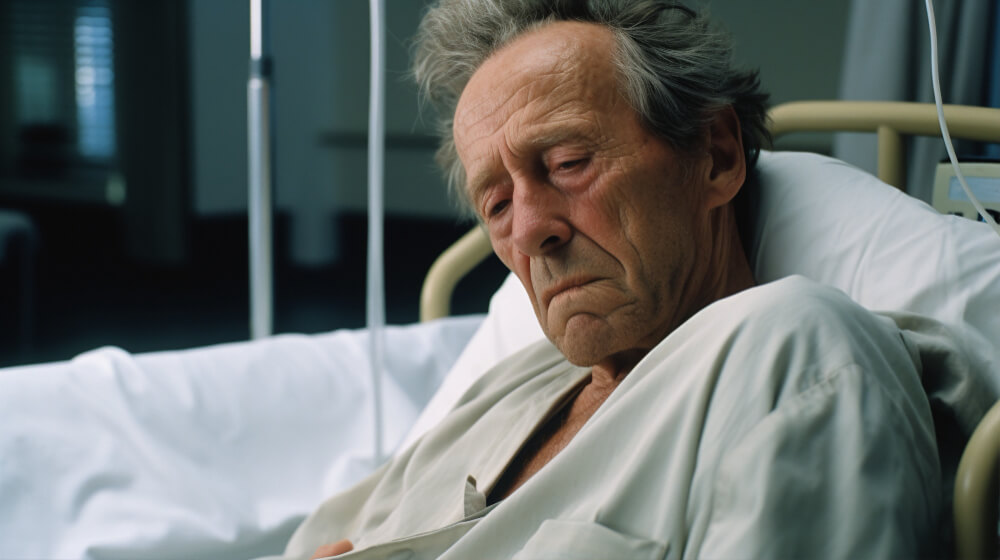 Elderly individual with declining health showing long-term effects of untreated depression