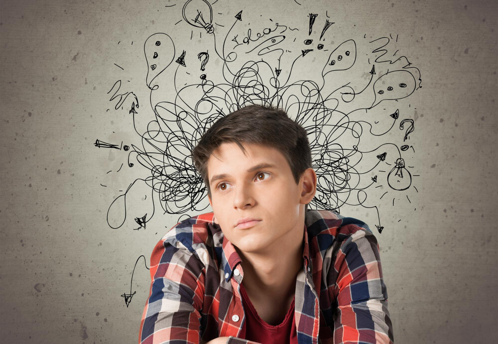 illustration of Individual overwhelmed with tasks and poor time management due to ADHD