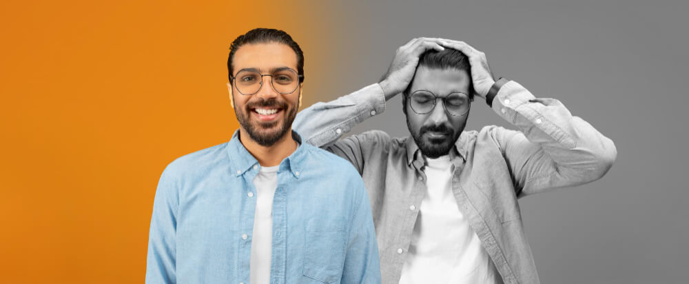 Concept image of a man showing emotional highs and lows in cyclothymic disorder