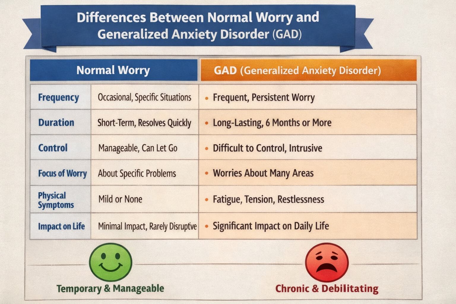 Comparison between normal worry and generalized anxiety disorder symptoms and impact