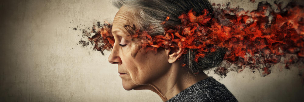 illustration of memory loss and cognitive decline, dementia in women