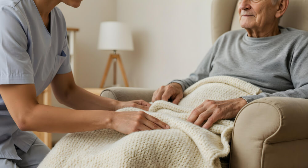 Elderly dementia patient requiring full-time care in advanced stage of disease