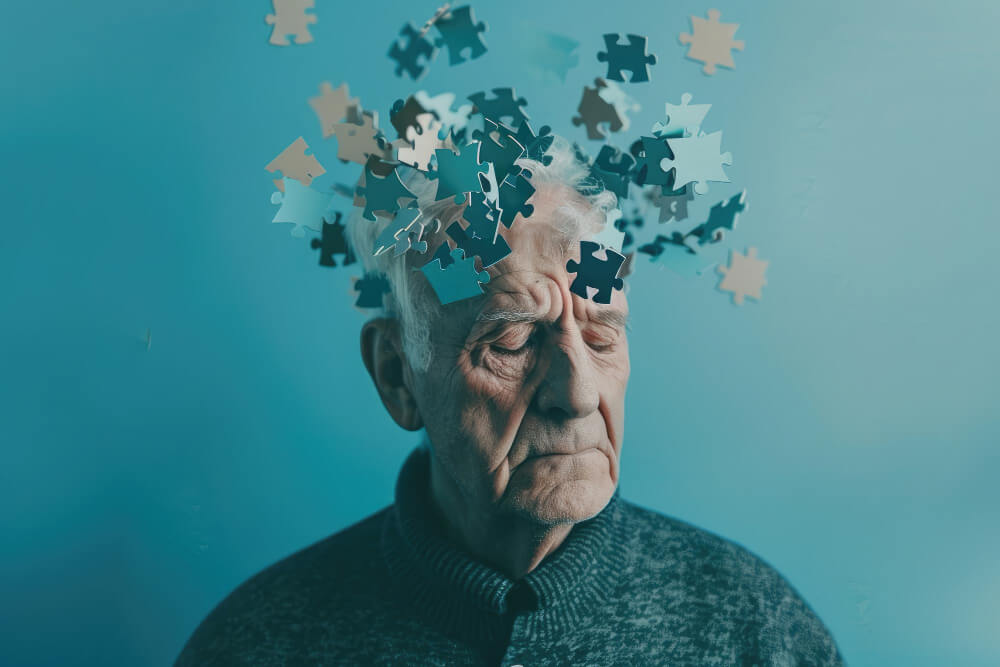 illustration of an Elderly patient experiencing memory loss illustrating vascular dementia and cognitive decline