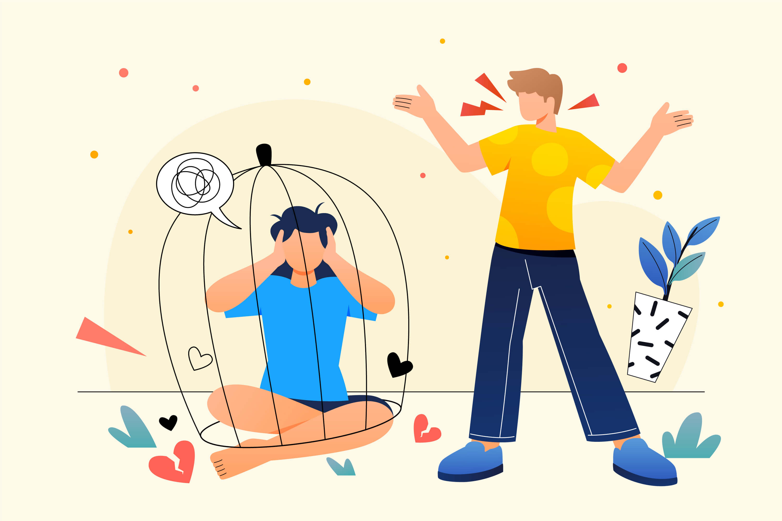 Illustration of a person become socially disable by avoiding crowded environments because of agoraphobia
