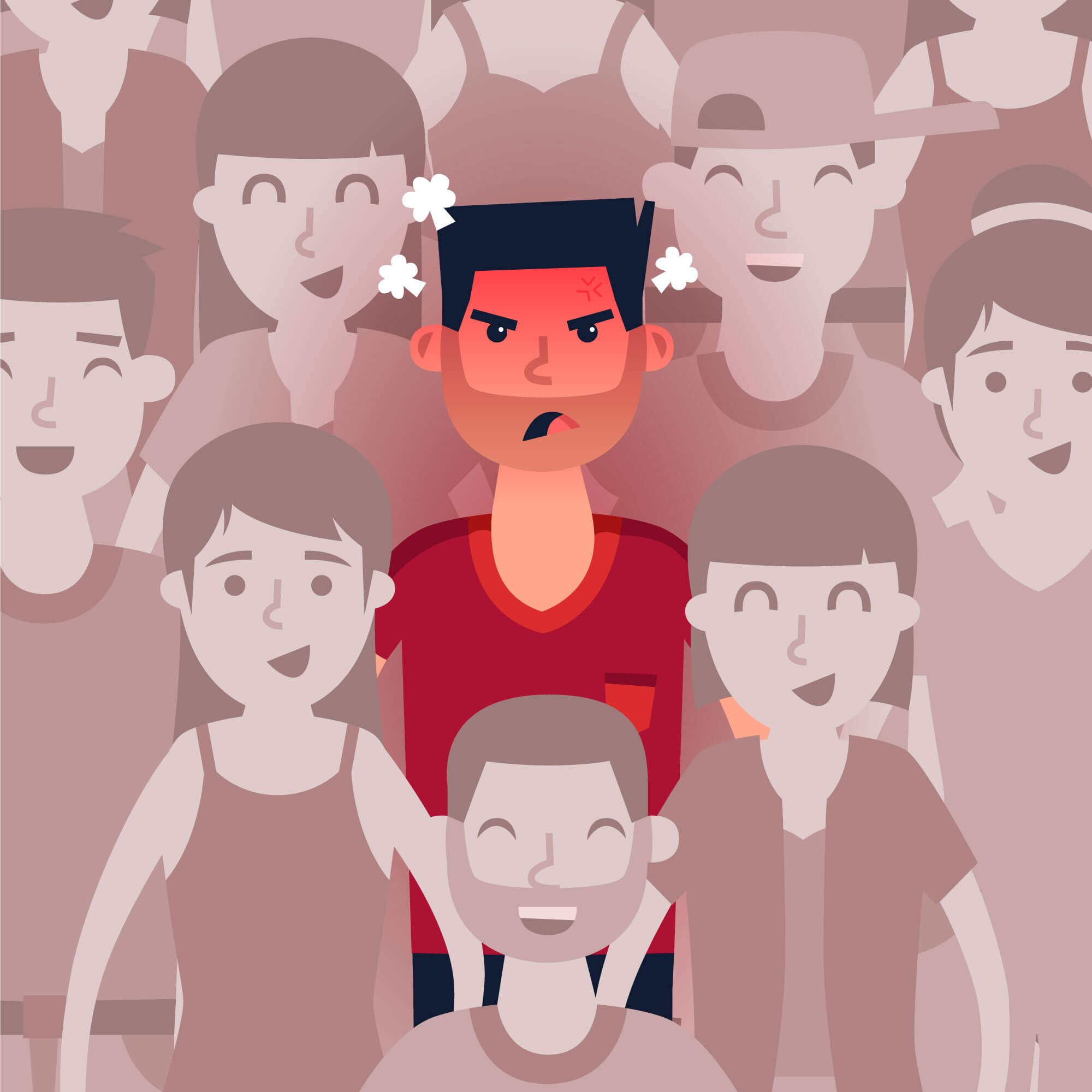 illustration of a man experiencing panic attack symptoms while standing in a public transportation station
