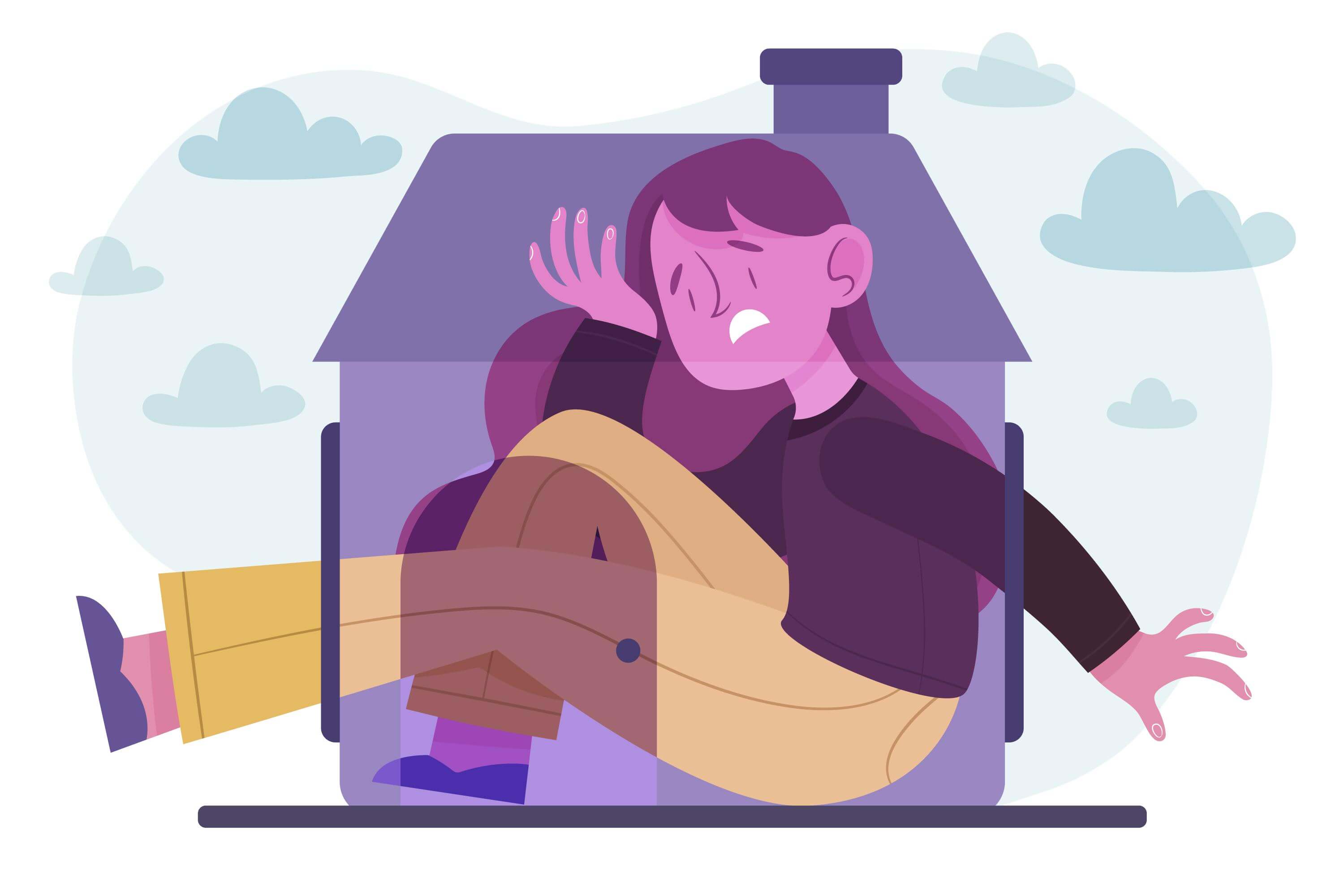 Illustration of a person locked in home, avoiding crowded environments because of agoraphobia