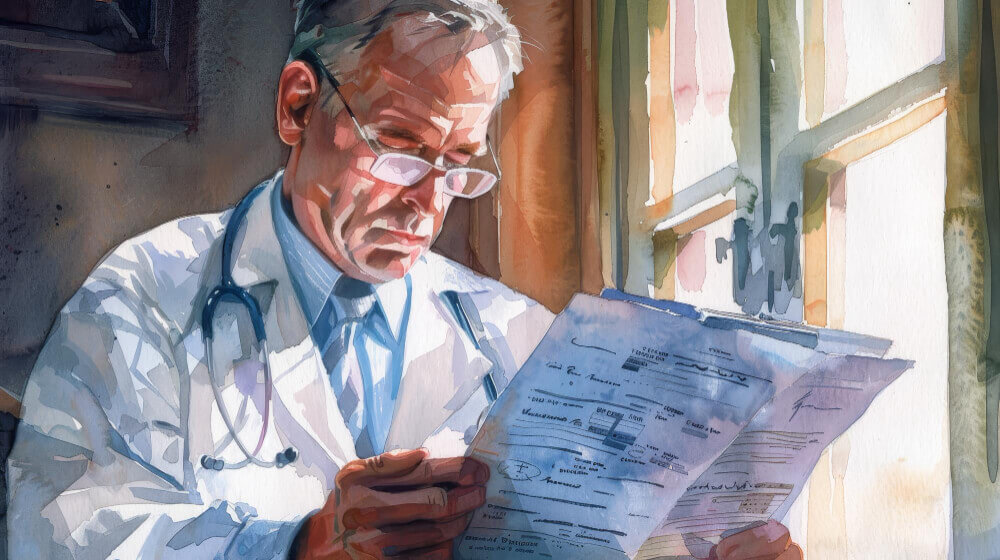 Therapist reviewing mental health evaluation and clinical interview for diagnosis.