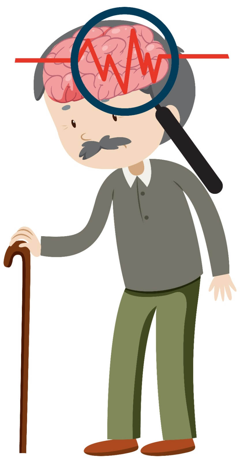 illustration showing degeneration in the frontal and temporal lobes causing change in memory, behaviour and physical changes
