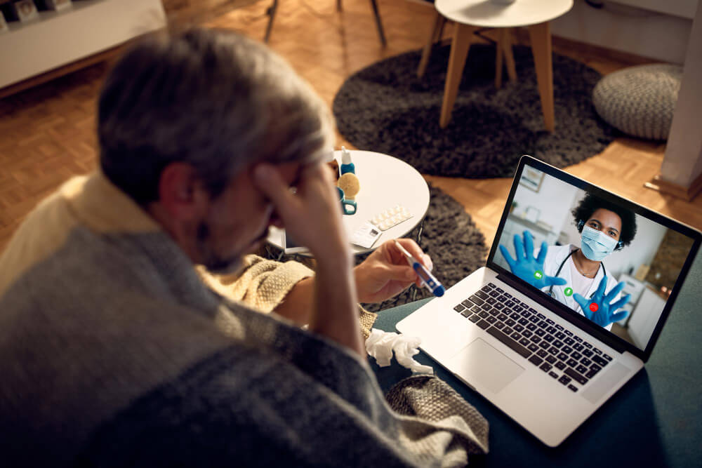a veteran is having online consultation using telepsychiatry florida services to treat ptsd