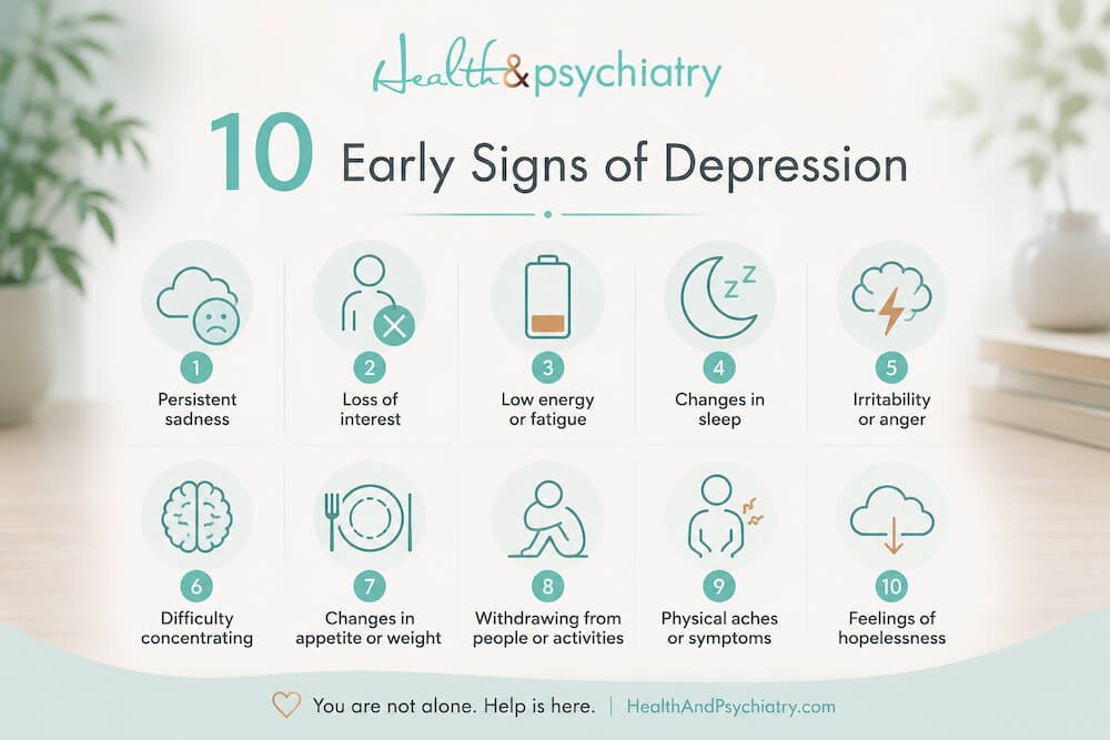 Infographic showing 10 early signs of depression