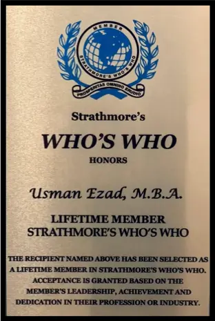 Usman Ezad, CEO, Health & Psychiatry Who's who certificate